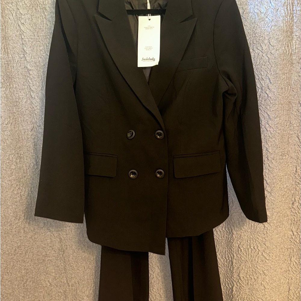 Black Double-Breasted Blazer and Pants Set